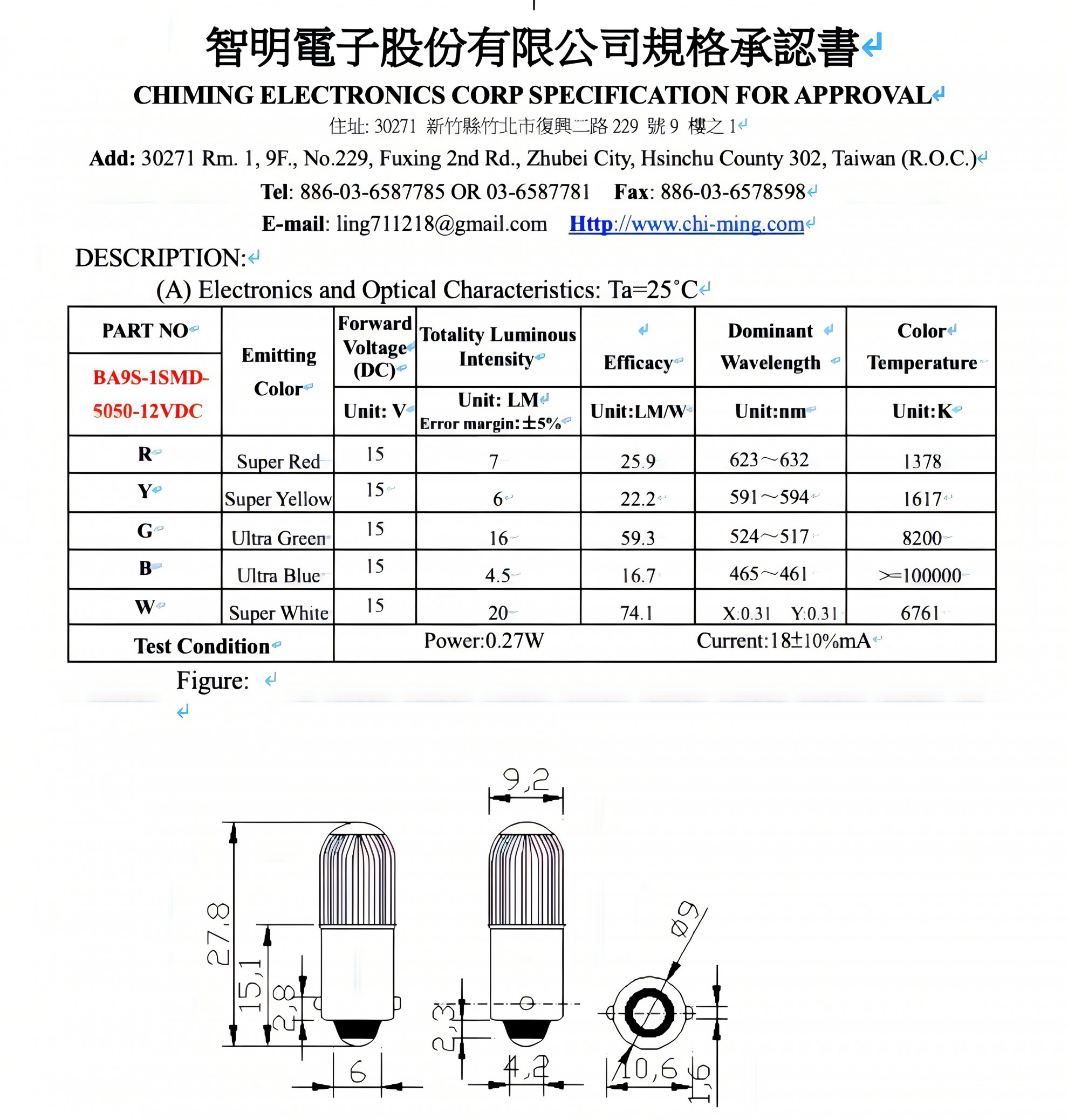 CMB2809-Ba9s T10 HP3 LED 1