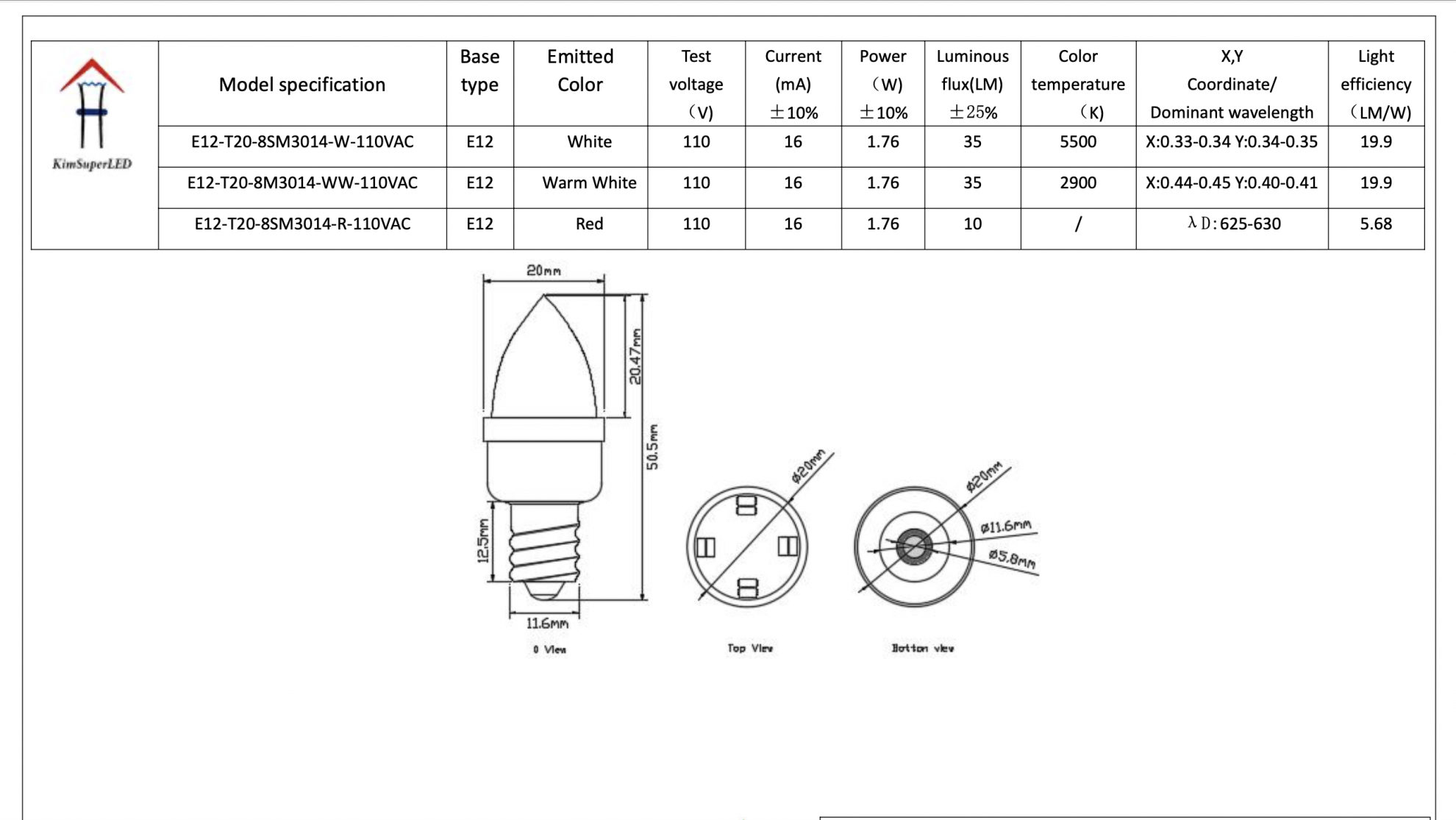 CMC5020-LED C7 E12 SMD 8