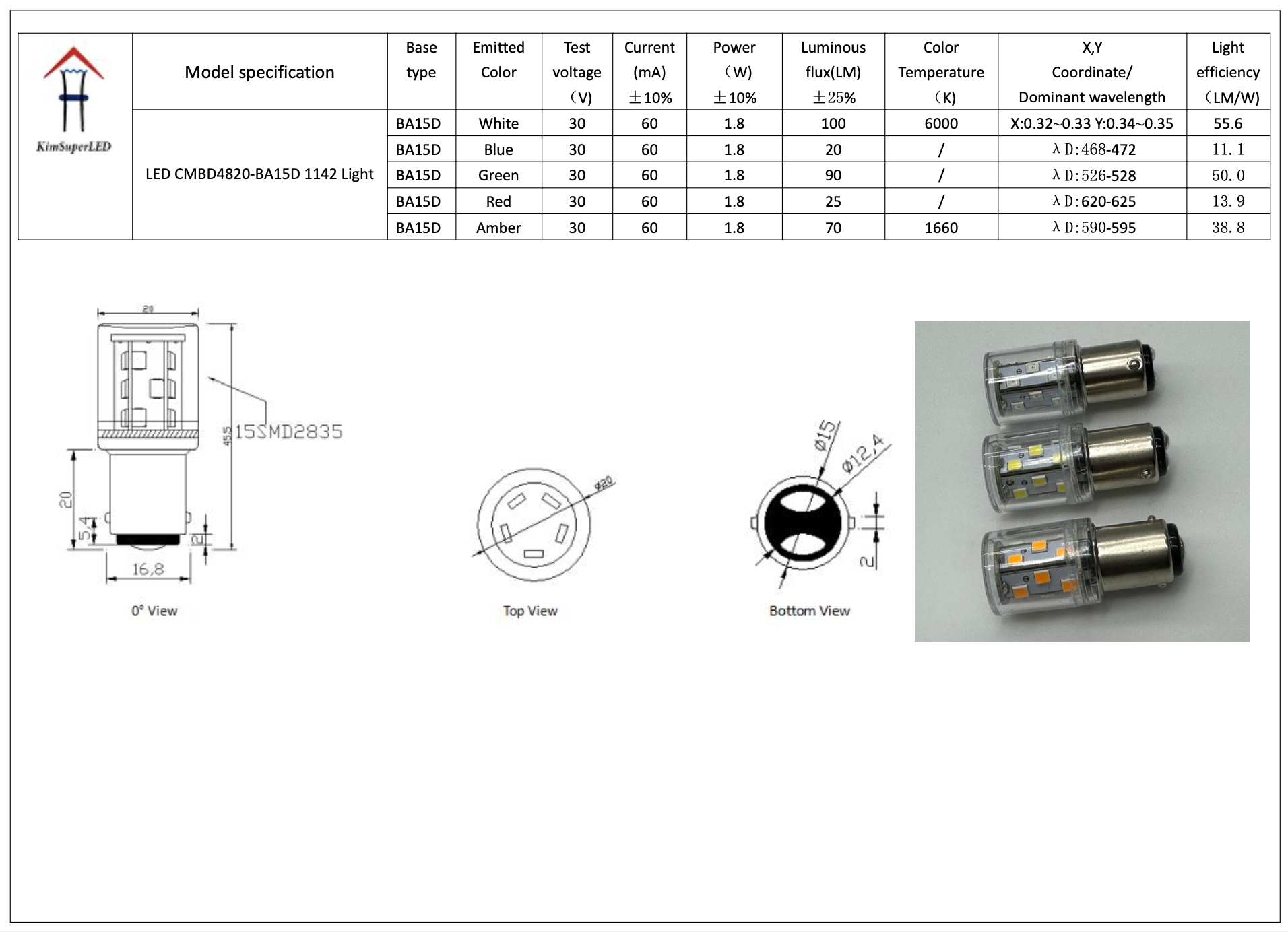 CMBD4820-LED 1142 T20 BA15D SMD 15