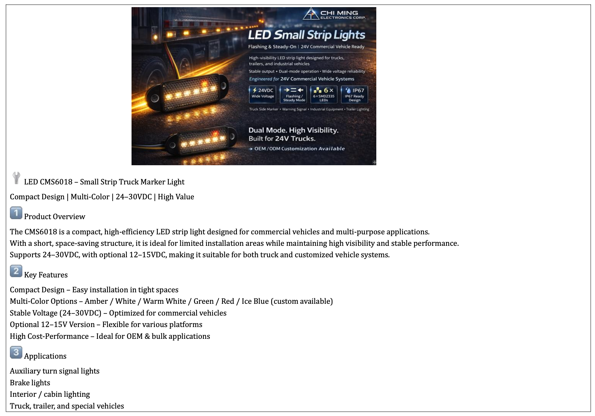 LED CMS6018-Small Strip Truck Marker Light