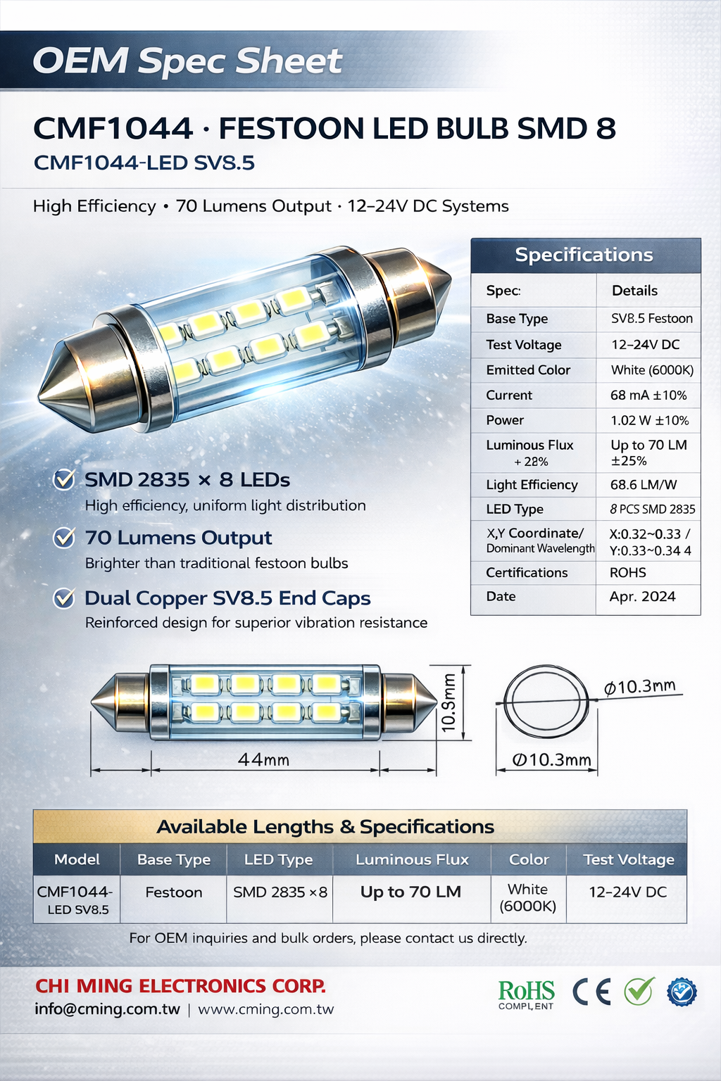 CMF1044-LED SV8.5 Fetoon Bulbs SMD 8 CMF1044-LED SV8.5 Fetoon Bulbs SMD 8