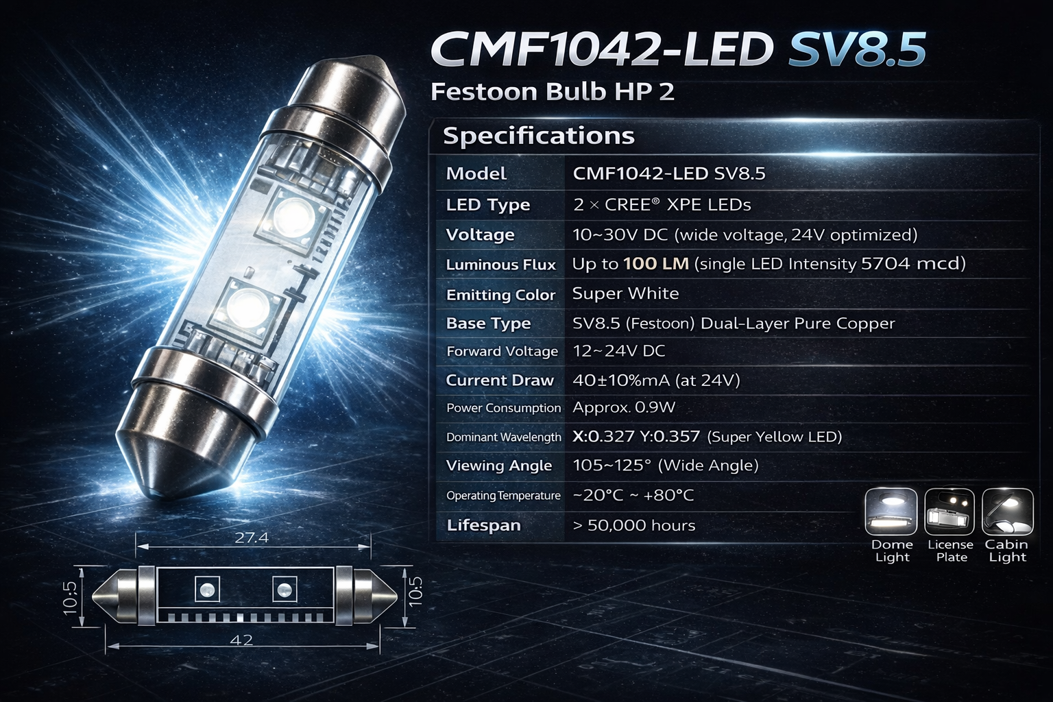 CMF1042-LED SV8.5 Festoon Bulb HP 2