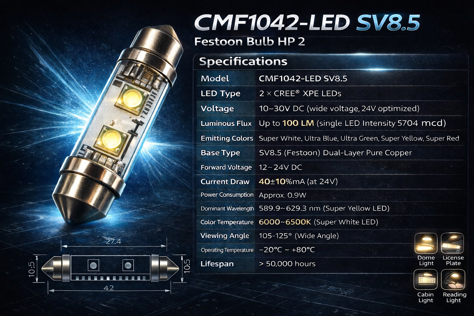CMF1042-LED SV8.5 Festoon Bulb HP 2