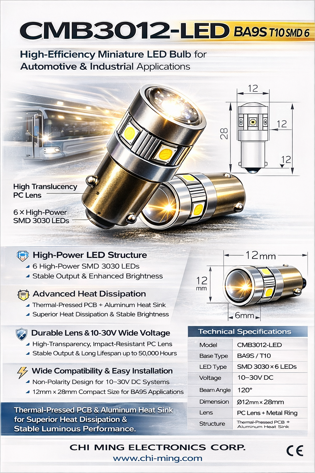 CMB3012-LED BA9S T10 bulbs SMD 6