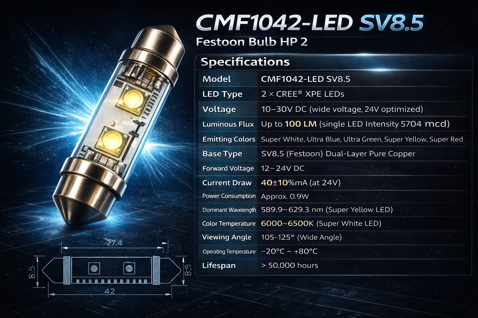 CMF1042-LED SV8.5 Festoon Bulb HP 2