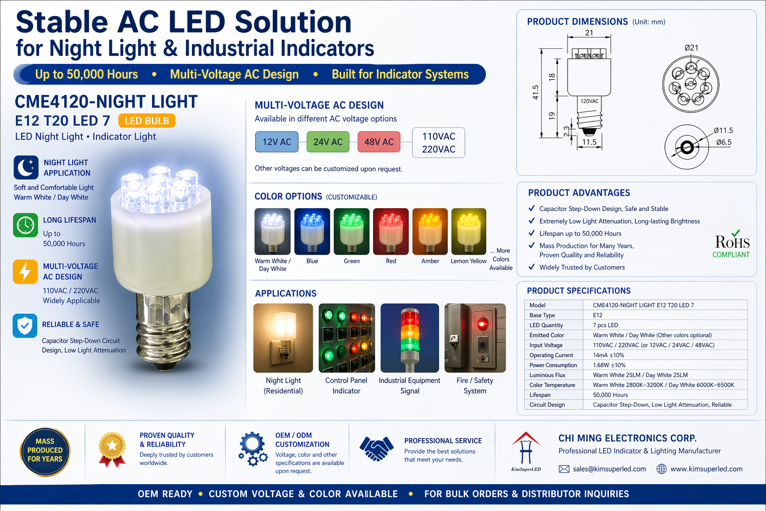 CME4120-NIGHT LIGHT E12 T20 LED 7