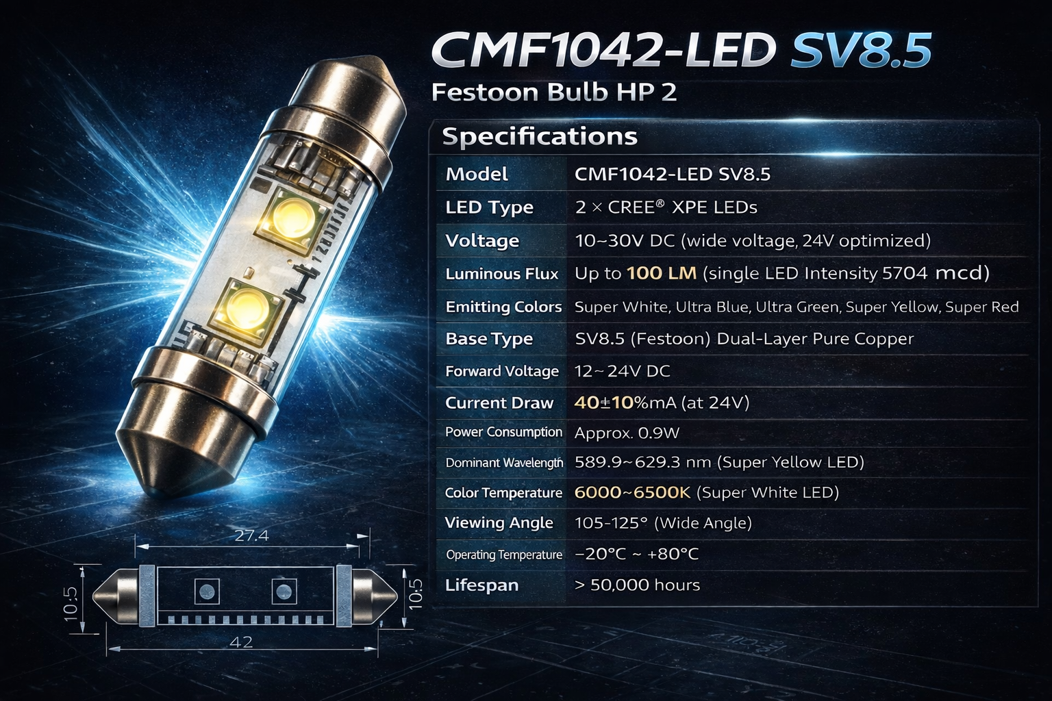 CMF1042-LED SV8.5 Festoon Bulb HP 2